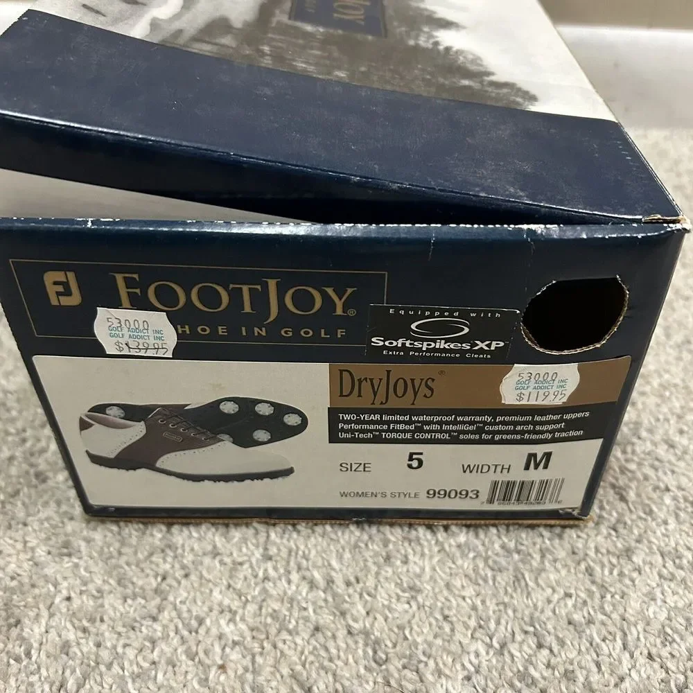Footjoy Dryjoy Rubber Golf Shoes Womens‎ 5 M White Brown Leather New W Defects